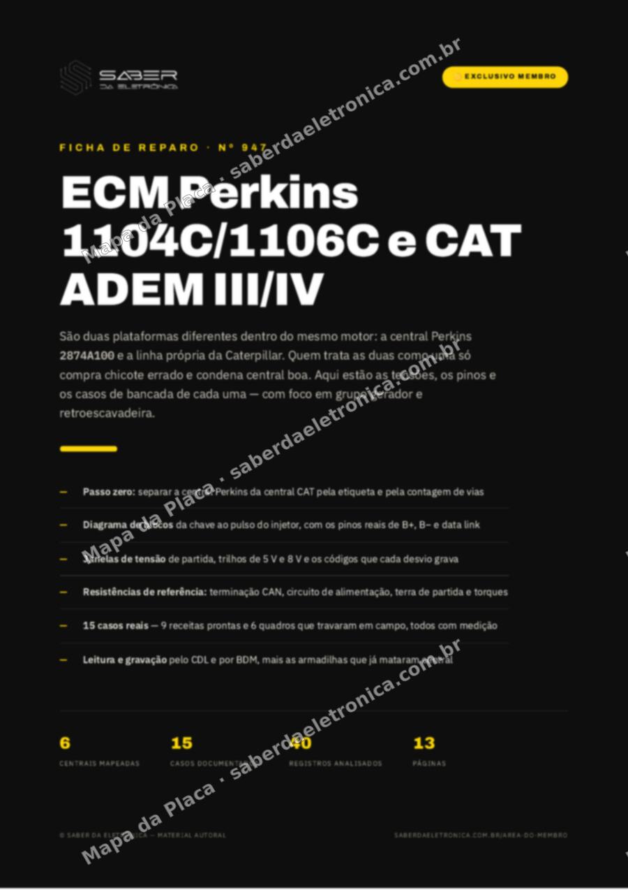 Capa da Ficha de Reparo Nº 947: ECM Perkins 1104C e 1106C e Caterpillar ADEM III/IV — grupos geradores e retroescavadeiras — Ficha de Reparo da placa
