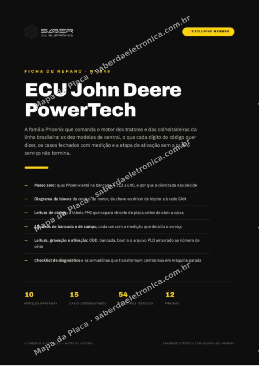 Capa da Ficha de Reparo Nº 949: ECU John Deere PowerTech — tratores e colheitadeiras da linha brasileira — Ficha de Reparo da placa