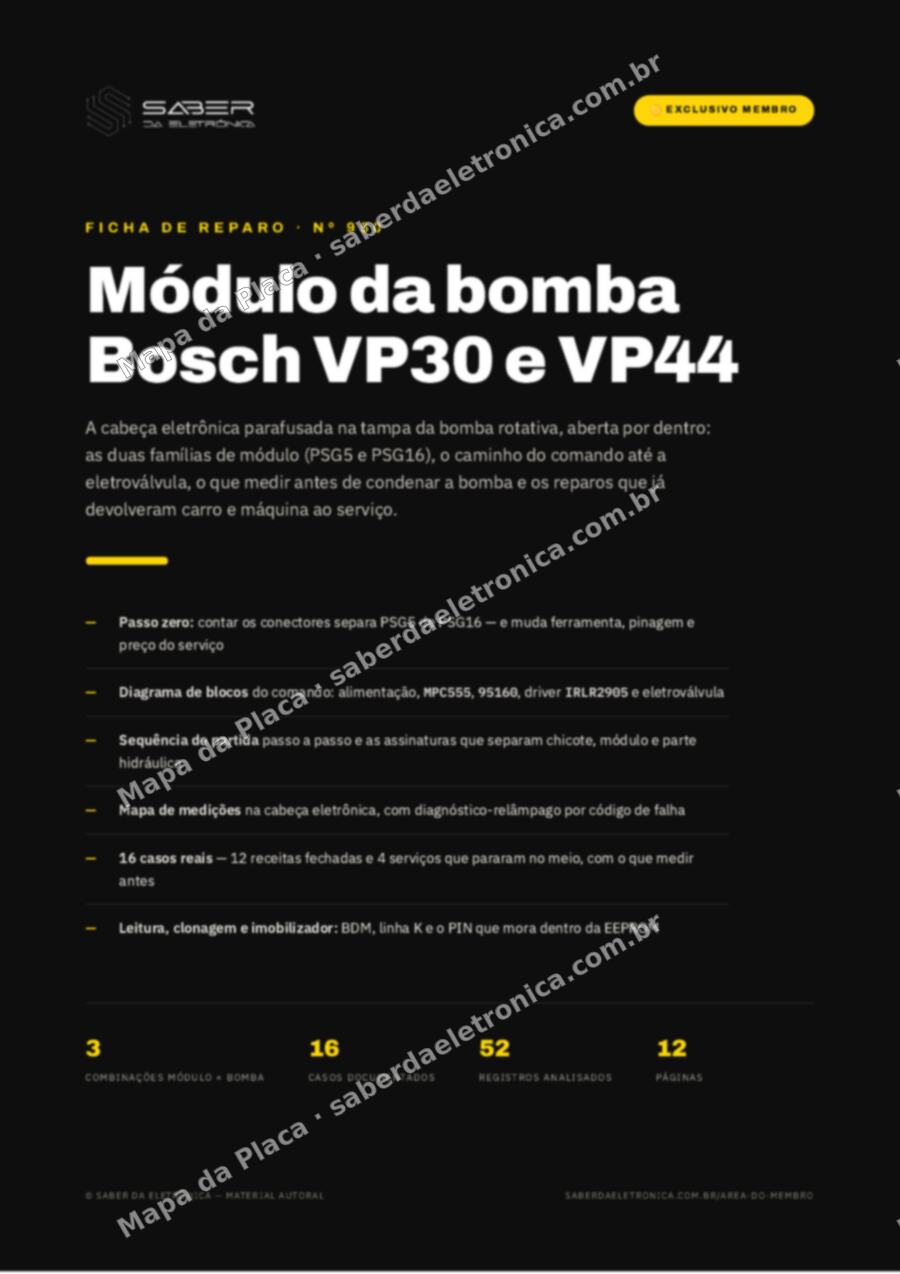 Capa da Ficha de Reparo Nº 950: Módulo da bomba injetora Bosch VP30 e VP44 (cabeças PSG5 e PSG16) — utilitários diesel, linha leve e industrial — Ficha de Reparo da placa