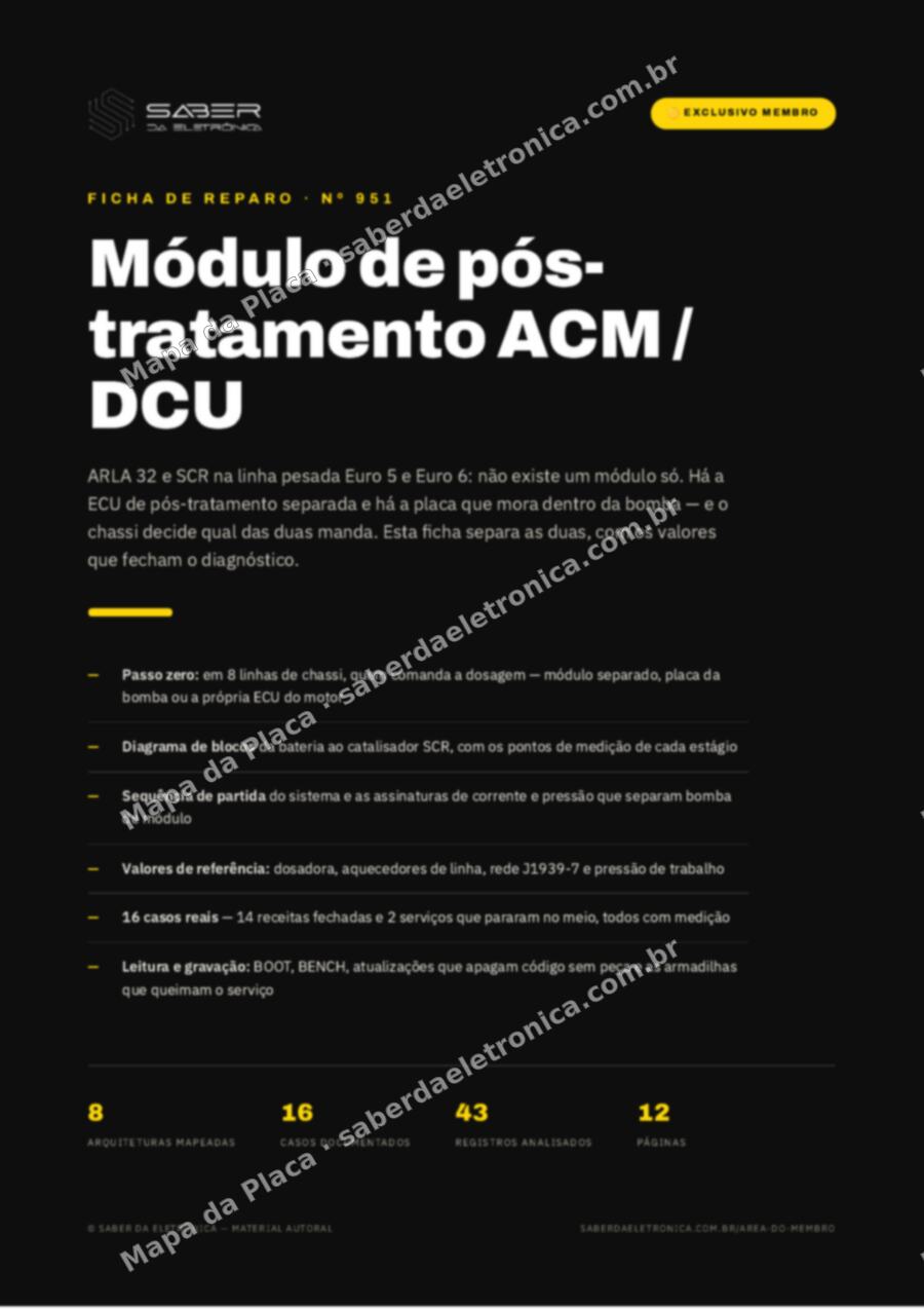 Capa da Ficha de Reparo Nº 951: Módulo de pós-tratamento ACM/DCU (ARLA 32, SCR) — linha pesada Euro 5 e Euro 6 — Ficha de Reparo da placa