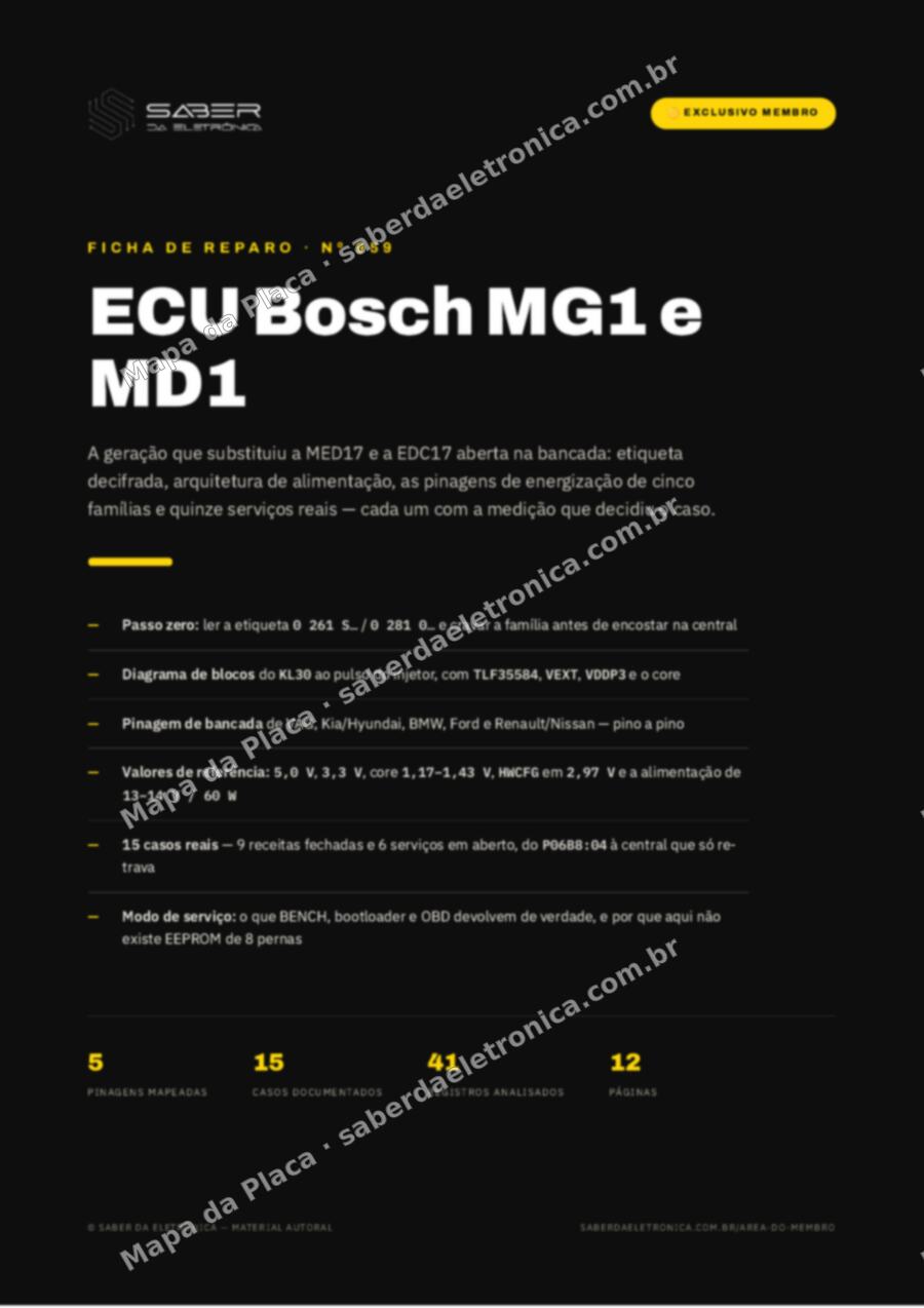 Capa da Ficha de Reparo Nº 959: ECU Bosch MG1 e MD1 — a geração nova de injeção direta na bancada — Ficha de Reparo da placa