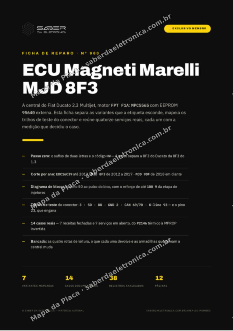 Capa da Ficha de Reparo Nº 960: ECU Magneti Marelli MJD 8F3 — Fiat Ducato 2.3 Multijet — Ficha de Reparo da placa