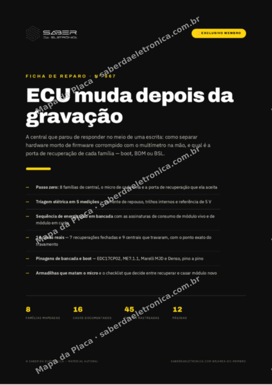 Capa da Ficha de Reparo Nº 967: Recuperação de ECU com firmware corrompido — módulo mudo depois de gravação interrompida — Ficha de Reparo da placa