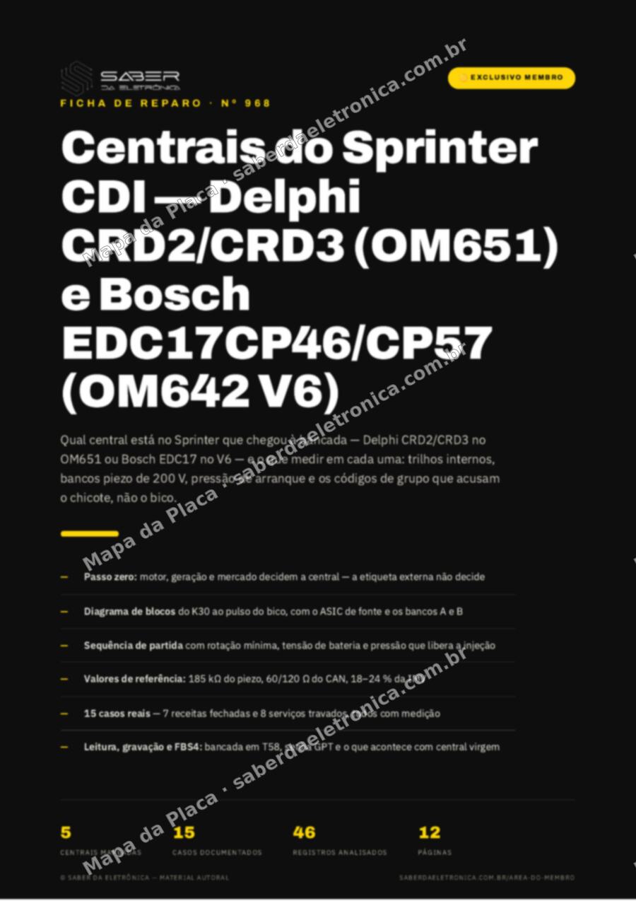 Capa da Ficha de Reparo Nº 968: Centrais do Sprinter CDI: Delphi CRD2/CRD3 (OM651) e Bosch EDC17CP46/CP57 (OM642 V6) — Ficha de Reparo da placa