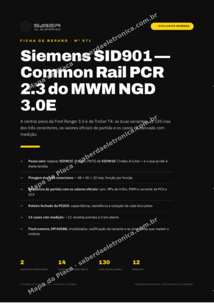 Capa da Ficha de Reparo Nº 971: ECU Siemens SID901 · Common Rail PCR 2.3 — MWM NGD 3.0E em Ford Ranger e Troller T4 — Ficha de Reparo da placa