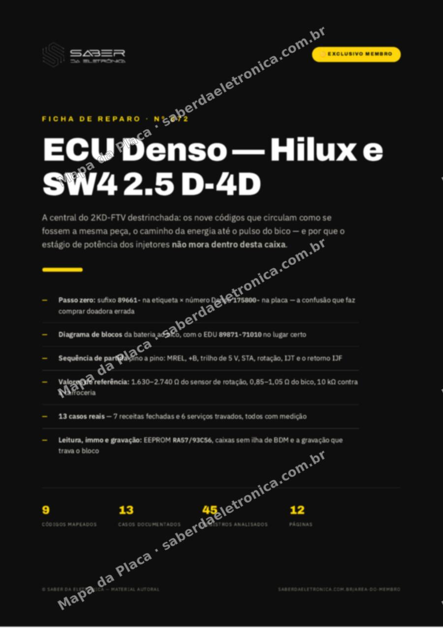 Capa da Ficha de Reparo Nº 972: ECU Denso — Toyota Hilux e SW4 2.5 D-4D (2KD-FTV) — Ficha de Reparo da placa