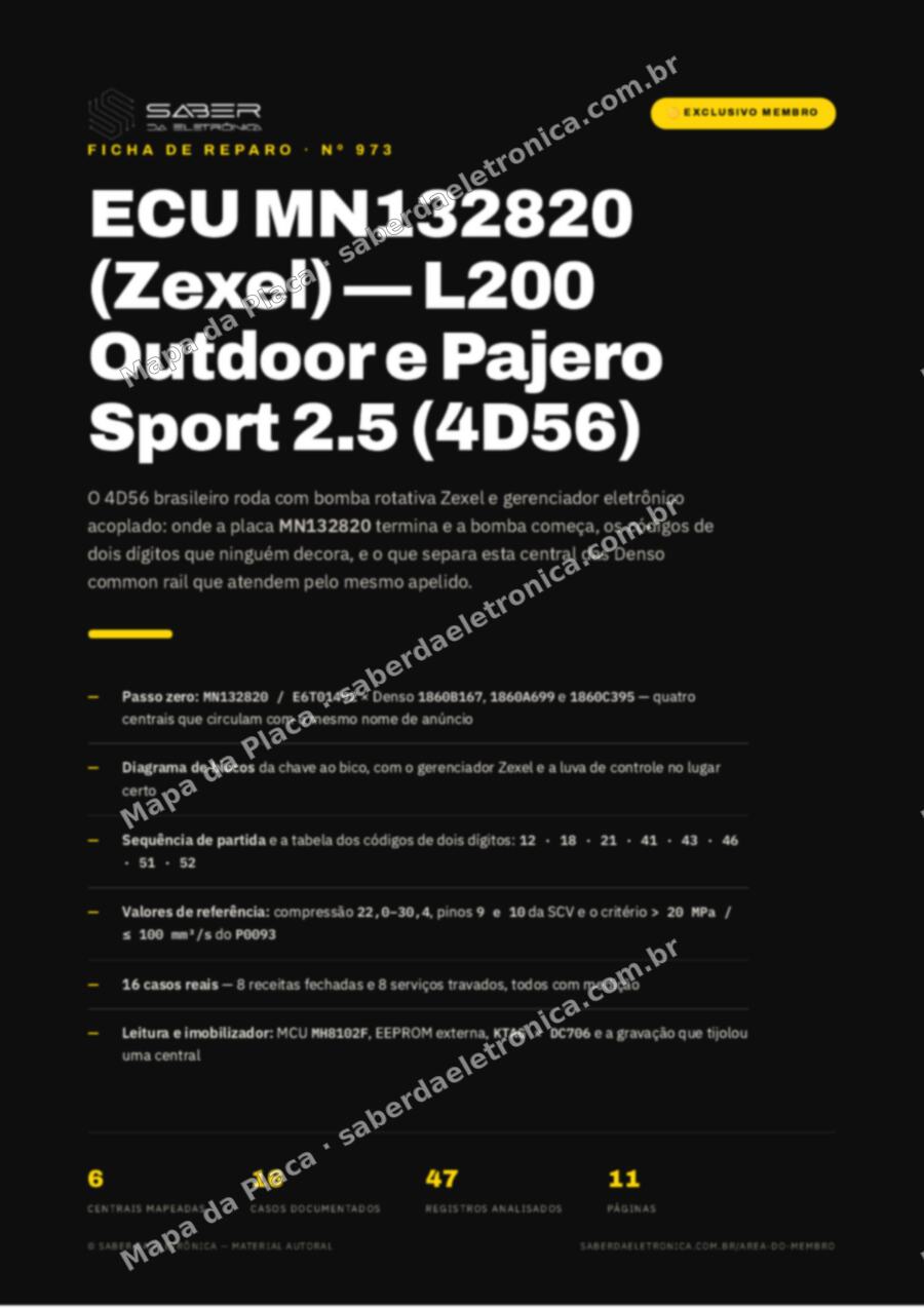 Capa da Ficha de Reparo Nº 973: ECU MN132820 (Zexel) — L200 Outdoor e Pajero Sport 2.5 (4D56) — Ficha de Reparo da placa