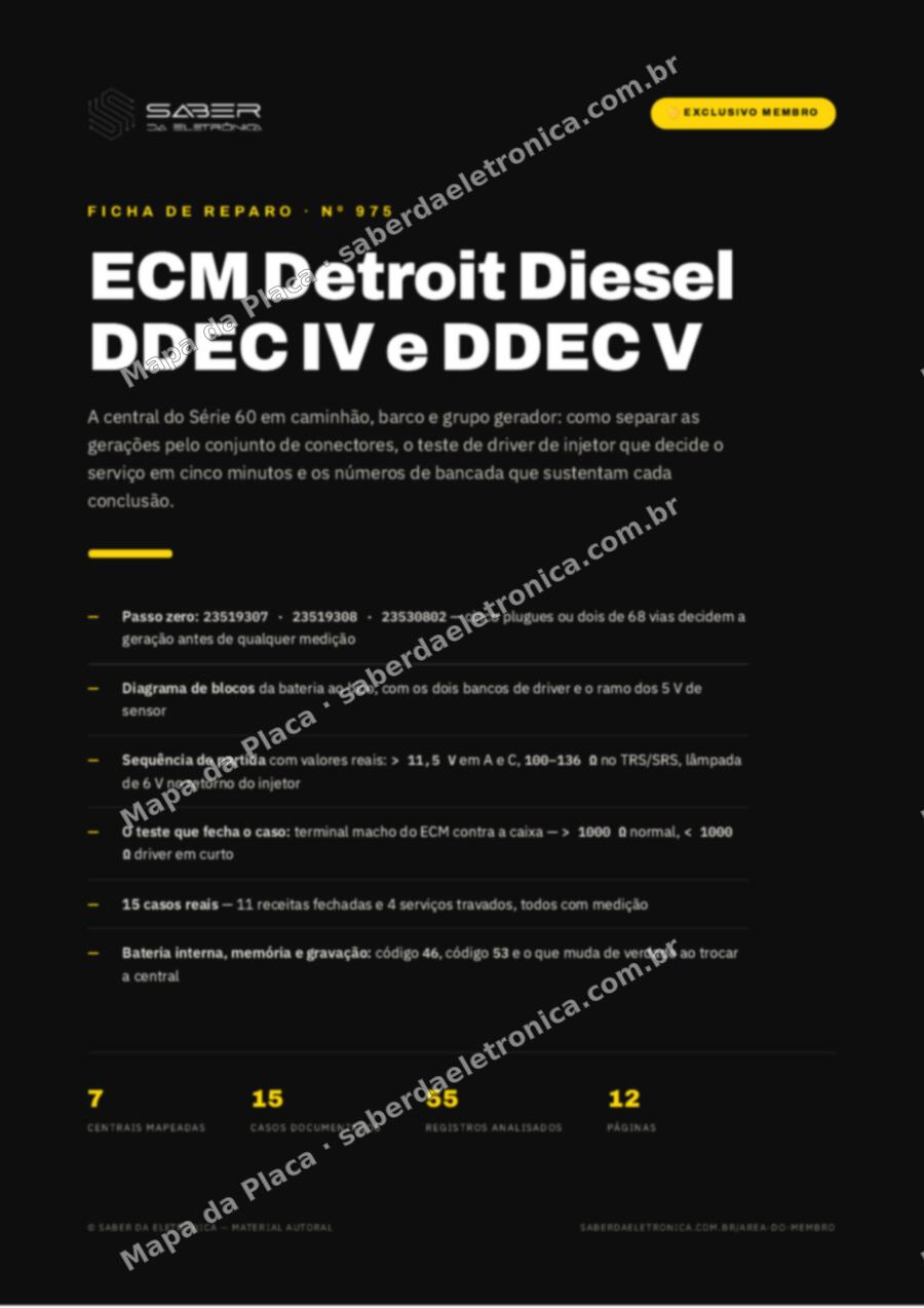 Capa da Ficha de Reparo Nº 975: ECM Detroit Diesel DDEC IV e DDEC V — Série 60 em caminhão, marítimo e grupo gerador — Ficha de Reparo da placa