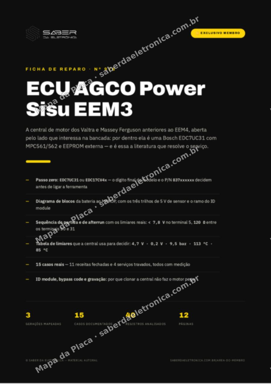 Capa da Ficha de Reparo Nº 976: ECU do sistema AGCO Power Sisu EEM3 (Bosch EDC7UC31) — Valtra BH/BM e Massey Ferguson — Ficha de Reparo da placa