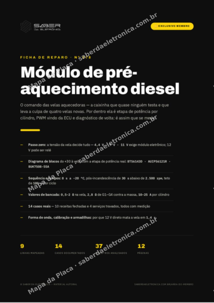 Capa da Ficha de Reparo Nº 978: Módulo de pré-aquecimento (velas aquecedoras) diesel — o comando que ninguém testa — Ficha de Reparo da placa