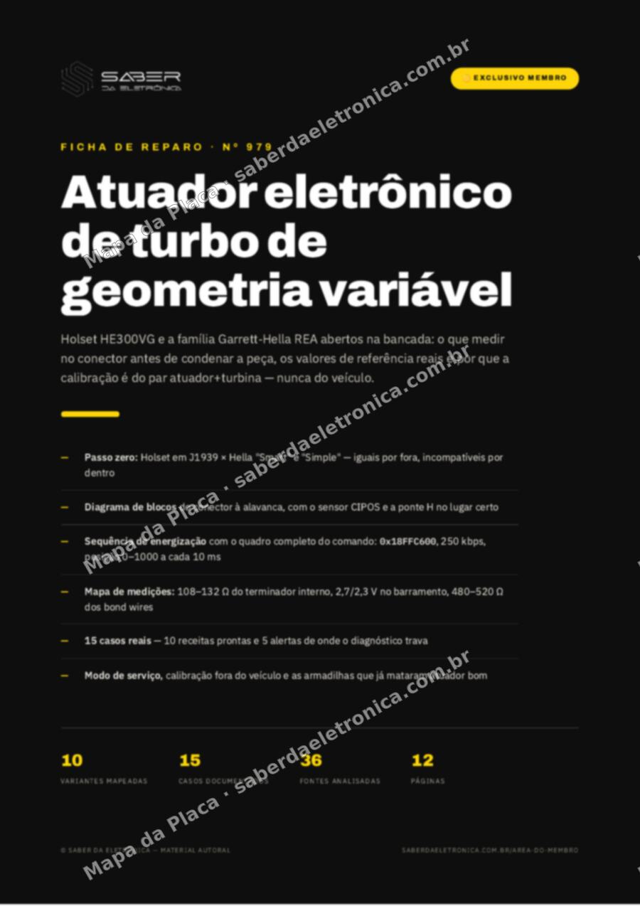 Capa da Ficha de Reparo Nº 979: Atuador eletrônico de turbo de geometria variável (VGT) — Holset HE300VG e Garrett — Ficha de Reparo da placa