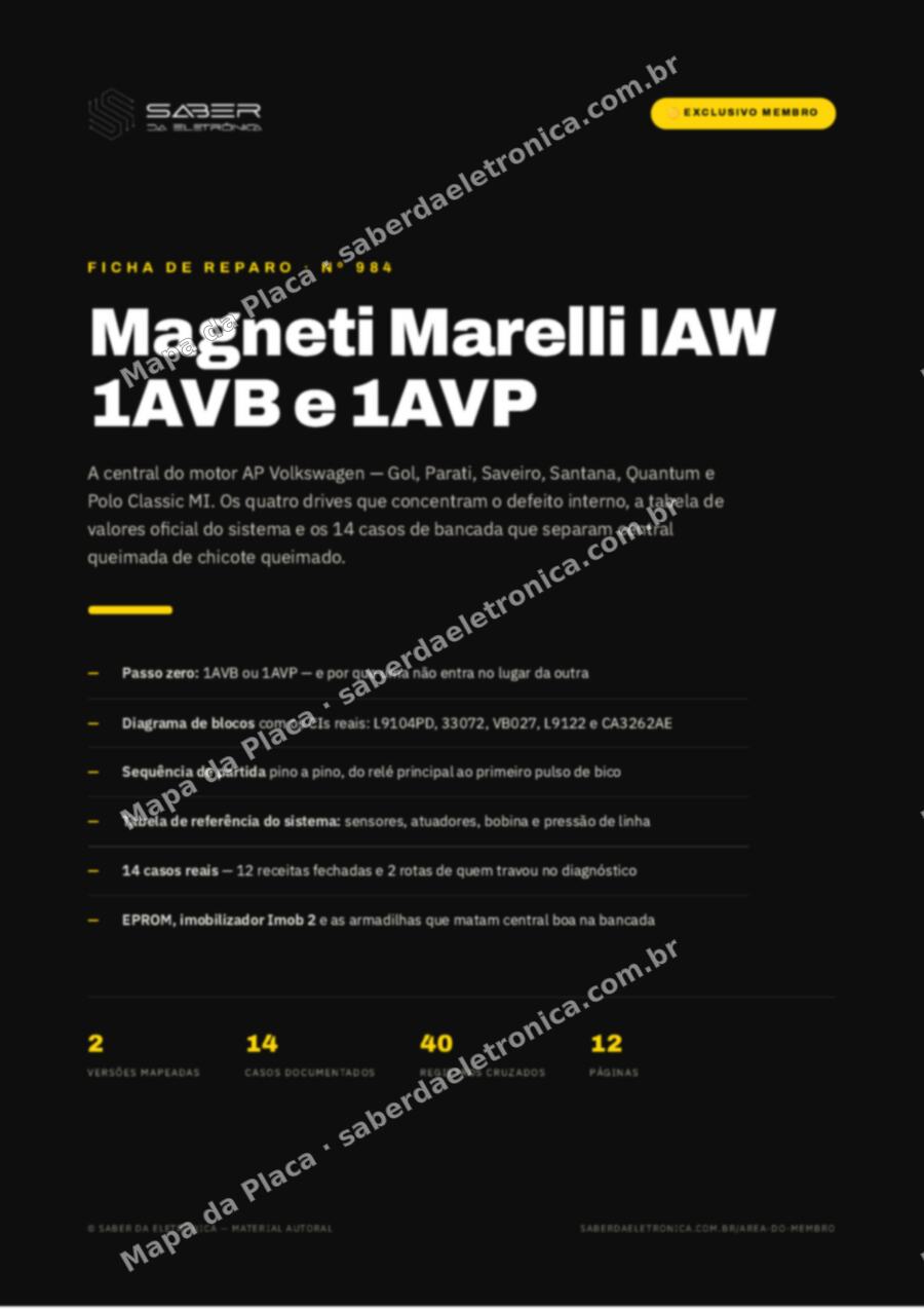 Capa da Ficha de Reparo Nº 984: ECU Magneti Marelli IAW 1AVB e 1AVP — linha AP Volkswagen: Gol, Parati, Saveiro, Santana, Quantum e Polo Classic — Ficha de Reparo da placa