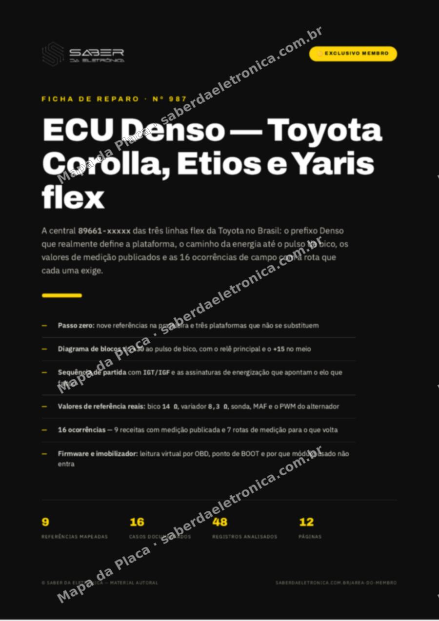 Capa da Ficha de Reparo Nº 987: ECU Denso — Toyota Corolla, Etios e Yaris flex — Ficha de Reparo da placa