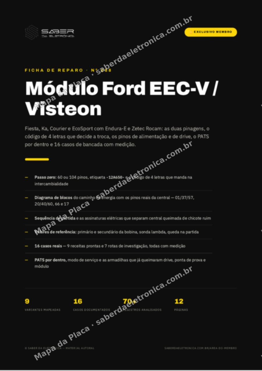 Capa da Ficha de Reparo Nº 988: Módulo Ford EEC-V / Visteon — Fiesta, Ka, Courier e EcoSport Zetec Rocam — Ficha de Reparo da placa