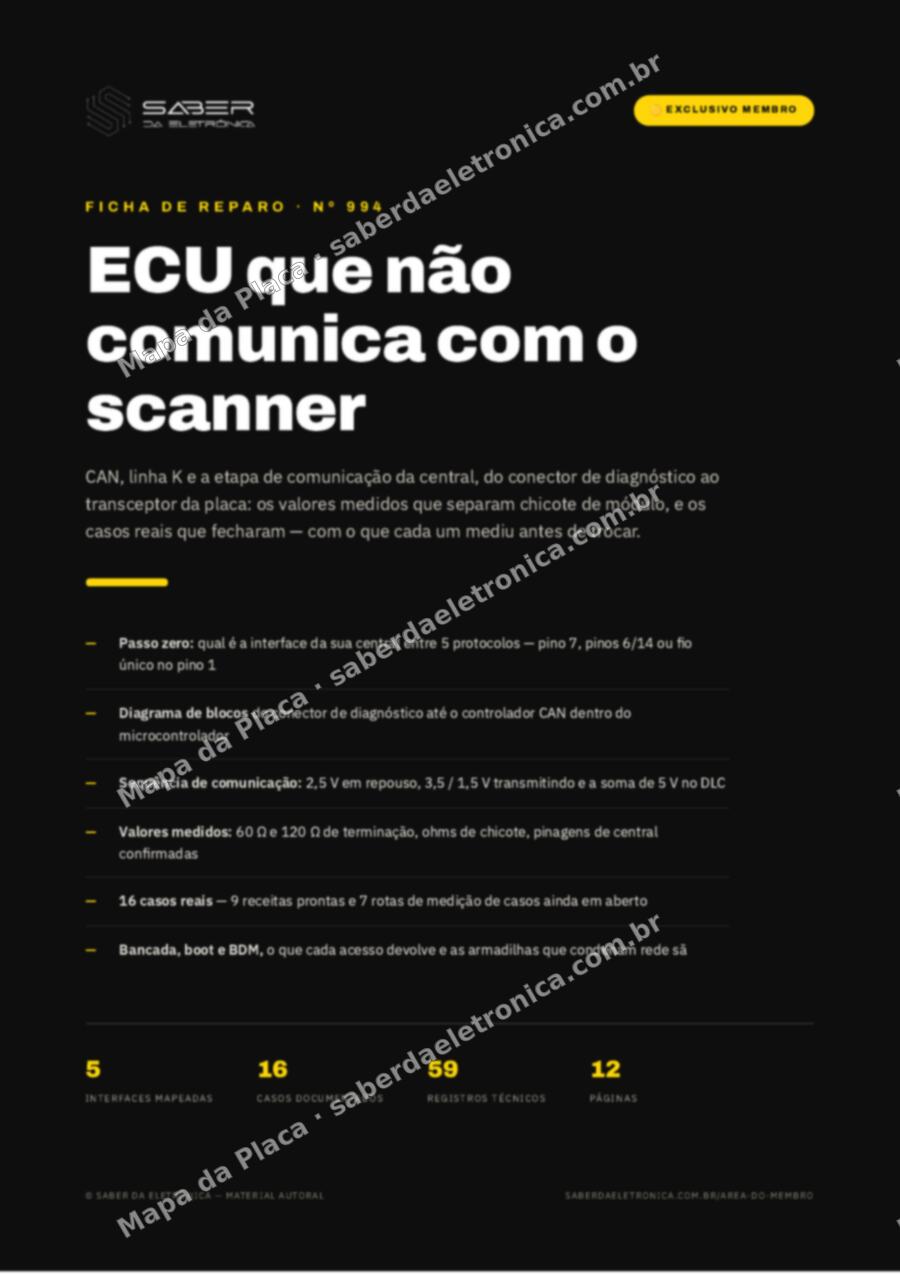 Capa da Ficha de Reparo Nº 994: ECU que não comunica com o scanner — CAN, K-Line e a etapa de comunicação — Ficha de Reparo da placa
