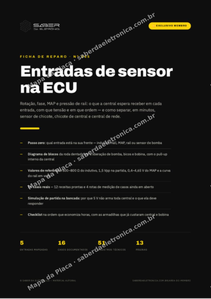 Capa da Ficha de Reparo Nº 995: Entradas de sensor na ECU — rotação, fase, MAP e pressão de rail — Ficha de Reparo da placa