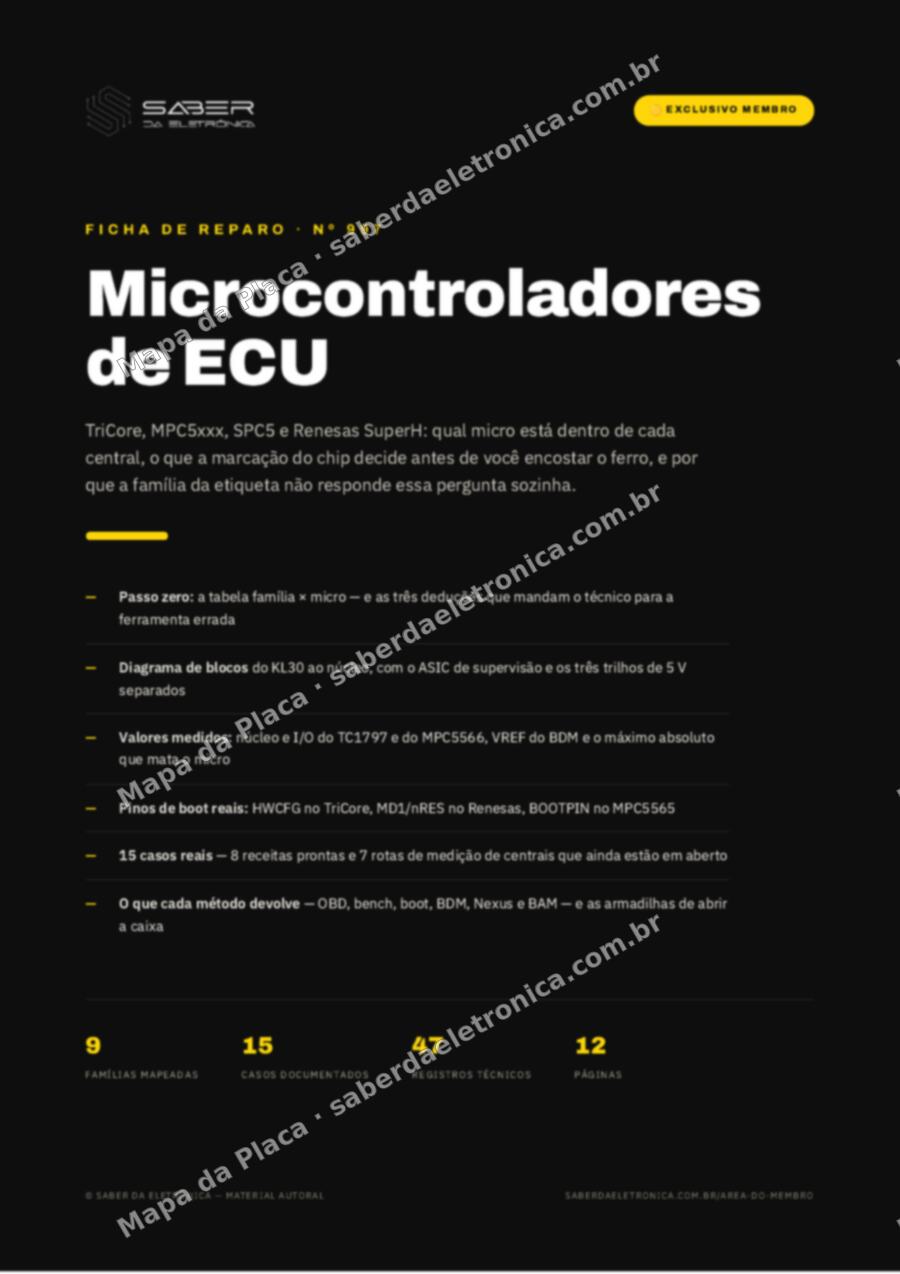 Capa da Ficha de Reparo Nº 997: Microcontroladores de ECU — TriCore, MPC5xxx, SPC5 e Renesas antes de abrir — Ficha de Reparo da placa