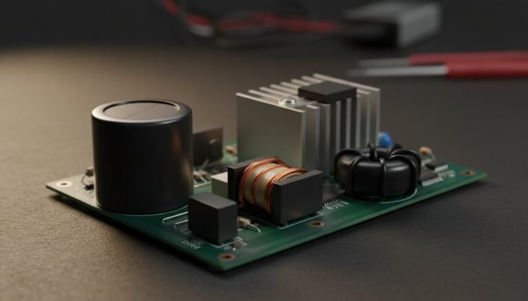 Placa de fonte de alimentação chaveada com capacitor, transformador de ferrite e dissipador