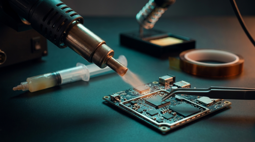 Estação de ar quente removendo chip SMD