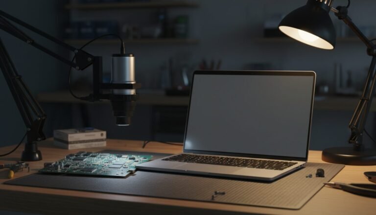 Microscópio USB ligado ao notebook com a tela em branco