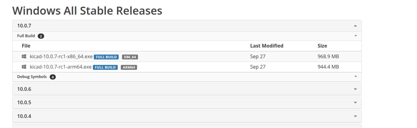 Listagem oficial Windows All Stable Releases com a versão 10.0.7-rc1 no topo, acima da 10.0.6