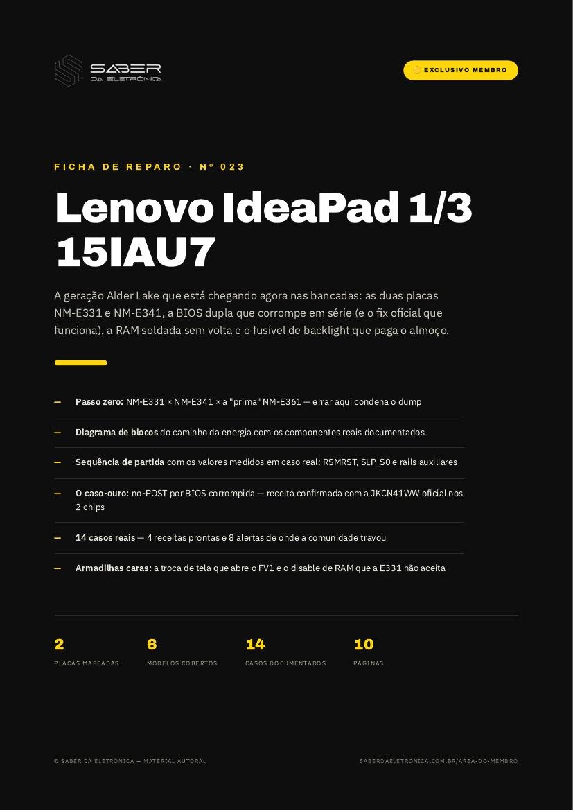 Capa da Ficha de Reparo Nº 023 — Lenovo IdeaPad 1/3 15IAU7 (geração atual)