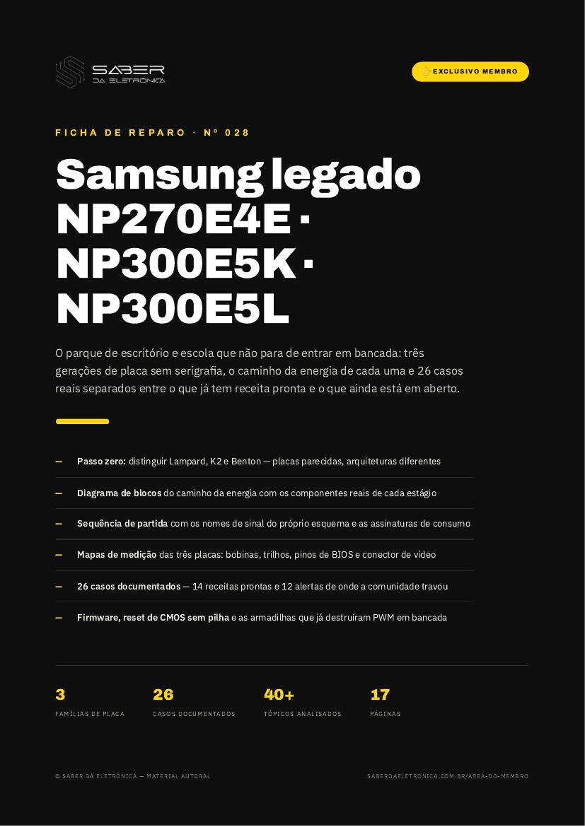Capa da Ficha de Reparo Nº 028 — Samsung legado (NP270E4E / NP300E5K / NP300E5L)