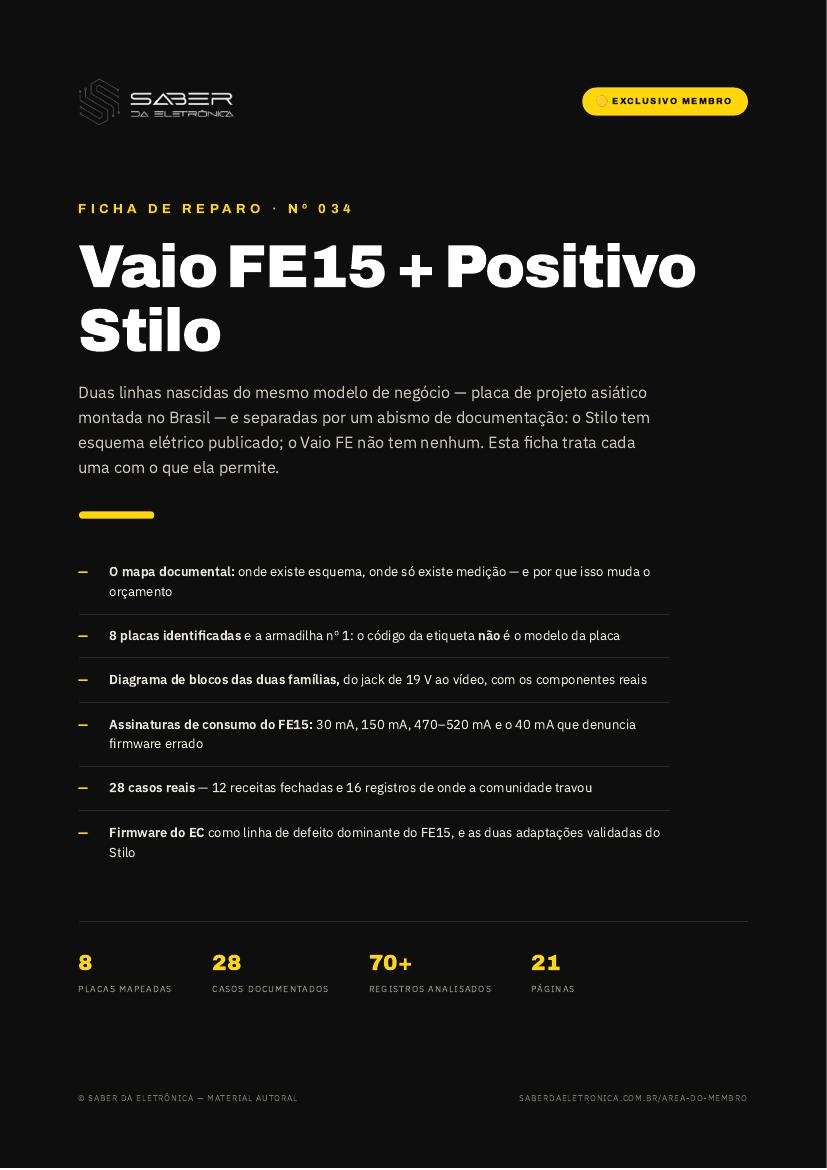 Capa da Ficha de Reparo Nº 034 — Vaio FE15 + Positivo Stilo (white-label Emdoor/BR)