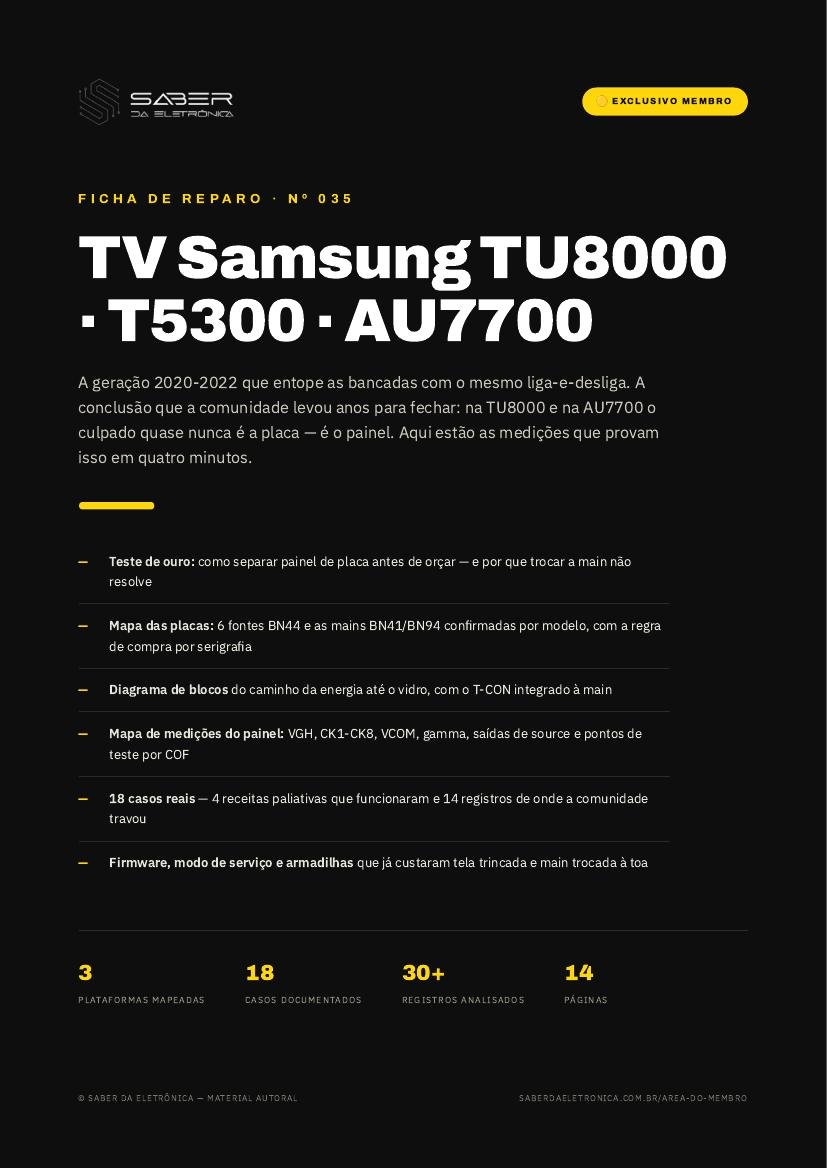 Capa da Ficha de Reparo Nº 035 — TV Samsung TU8000 / T5300 / AU7700 (2020-22)
