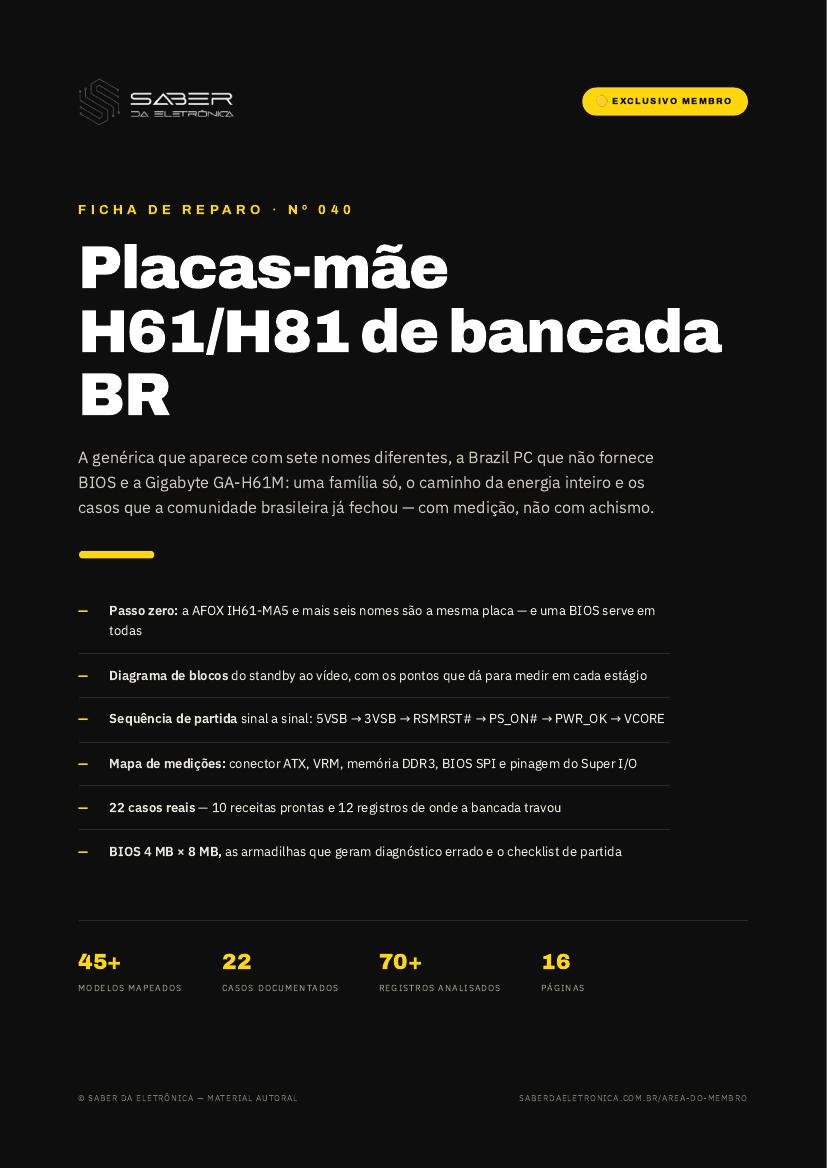 Capa da Ficha de Reparo Nº 040 — Placas-mãe H61/H81 de bancada BR (Afox IH61-MA5, BrazilPC BPC-H61M, Gigabyte GA-H61M)