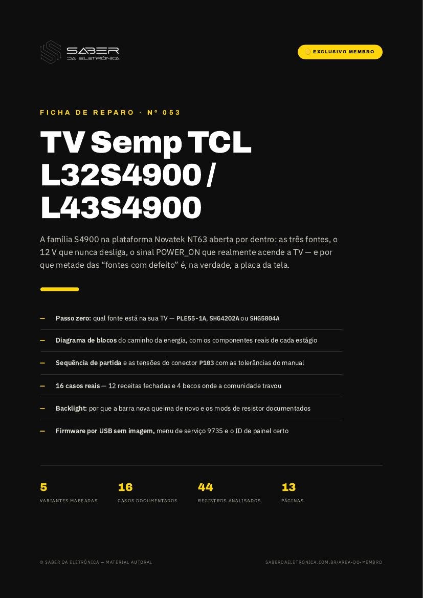 Capa da Ficha de Reparo Nº 053 — TV Semp TCL L32S4900 / L43S4900