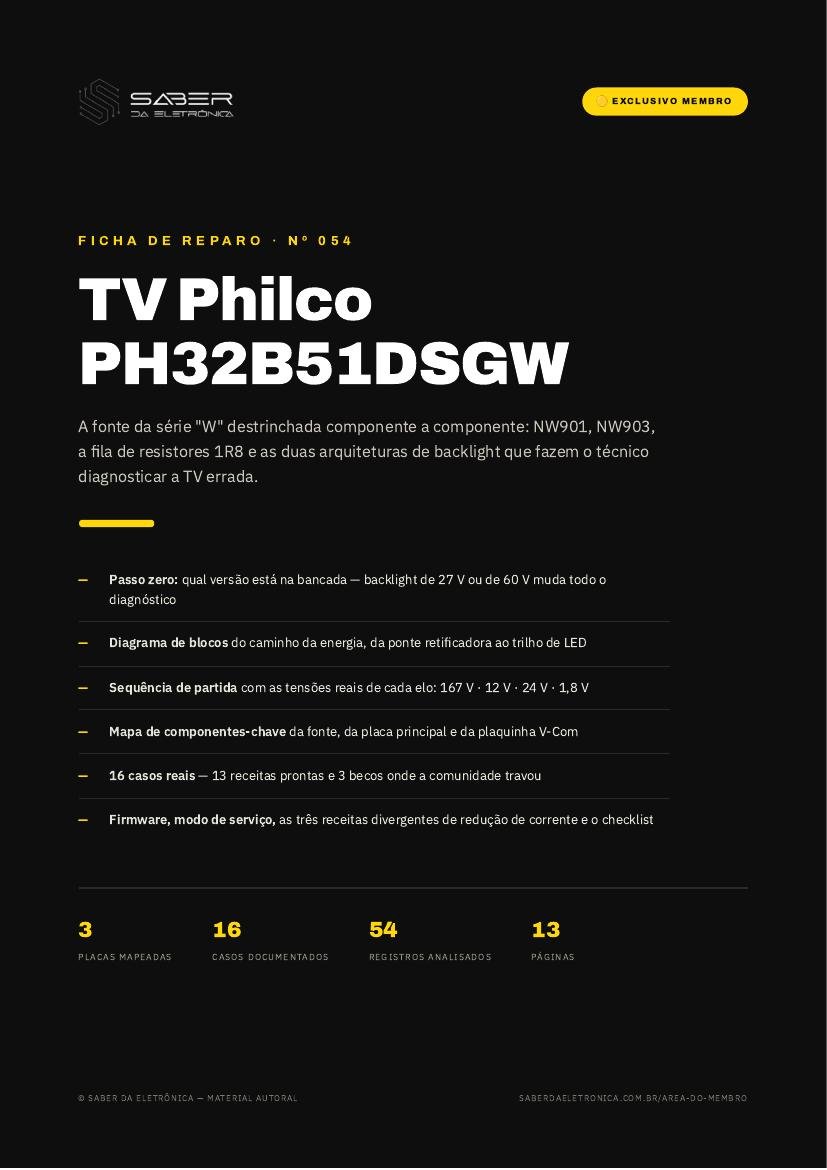 Capa da Ficha de Reparo Nº 054 — TV Philco PH32B51DSGW