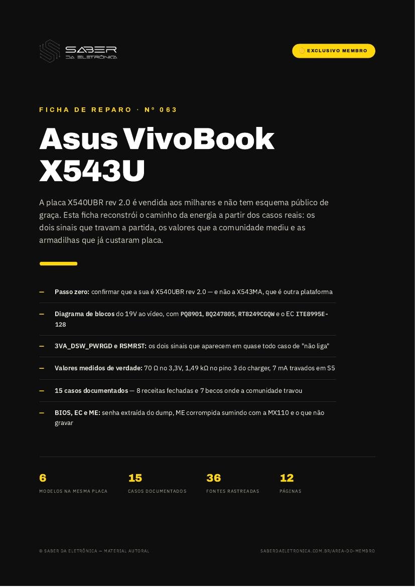 Capa da Ficha de Reparo Nº 063 — Asus VivoBook X543U