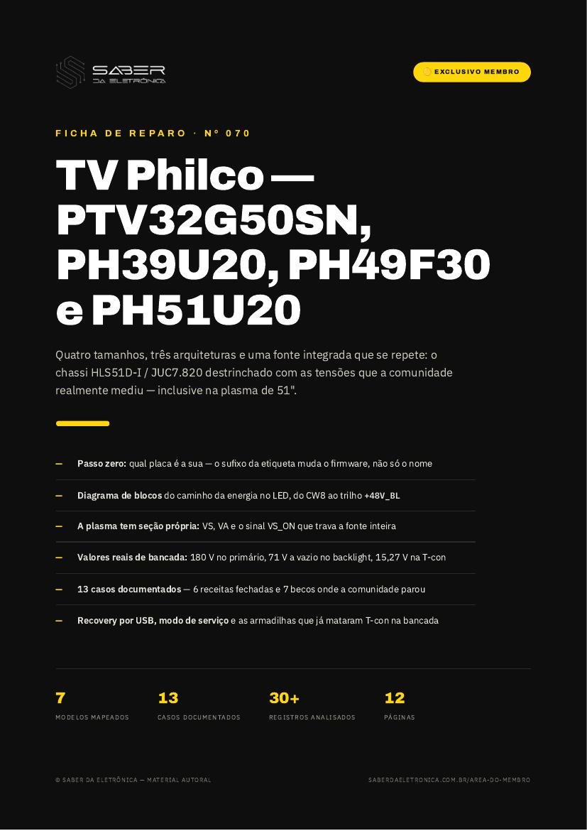 Capa da Ficha de Reparo Nº 070 — TV Philco PTV32G50SN · PH39U20 · PH49F30 · PH51U20