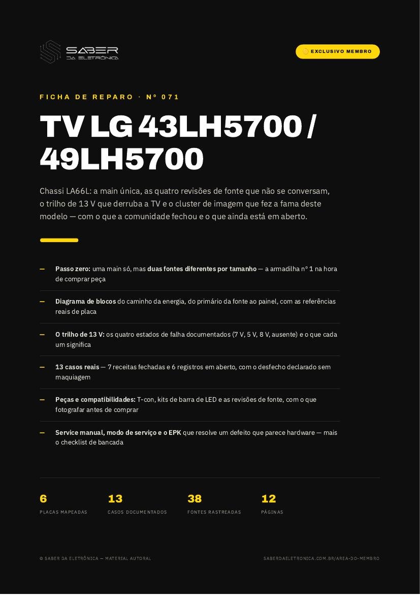 Capa da Ficha de Reparo Nº 071 — TV LG 43LH5700 / 49LH5700 (chassi LA66L)