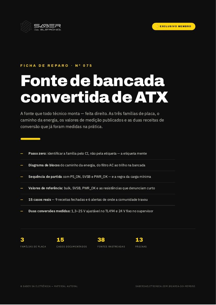 Capa da Ficha de Reparo Nº 075 — Fonte de bancada convertida de ATX