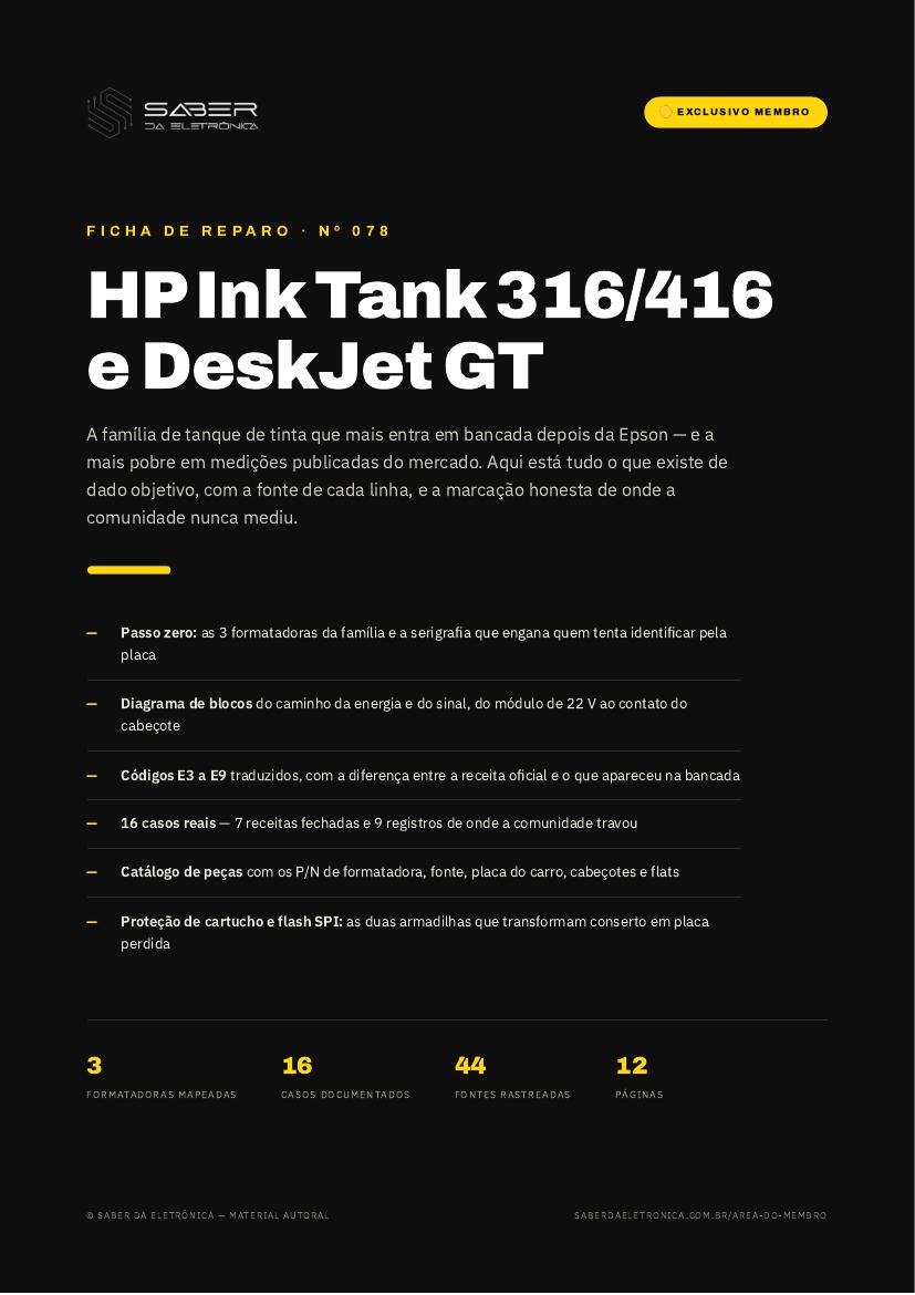 Capa da Ficha de Reparo Nº 078 — Impressora HP Ink Tank 316/416 e DeskJet GT