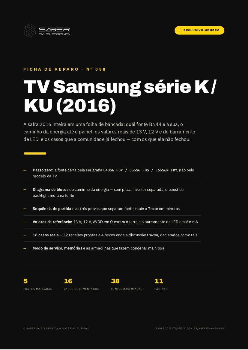 Capa da Ficha de Reparo Nº 088 — TV Samsung série K / KU (2016)