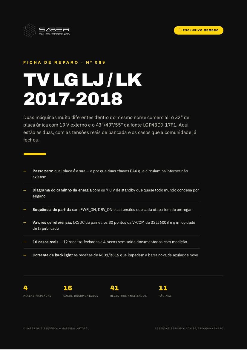 Capa da Ficha de Reparo Nº 089 — TV LG LJ / LK (2017-2018)