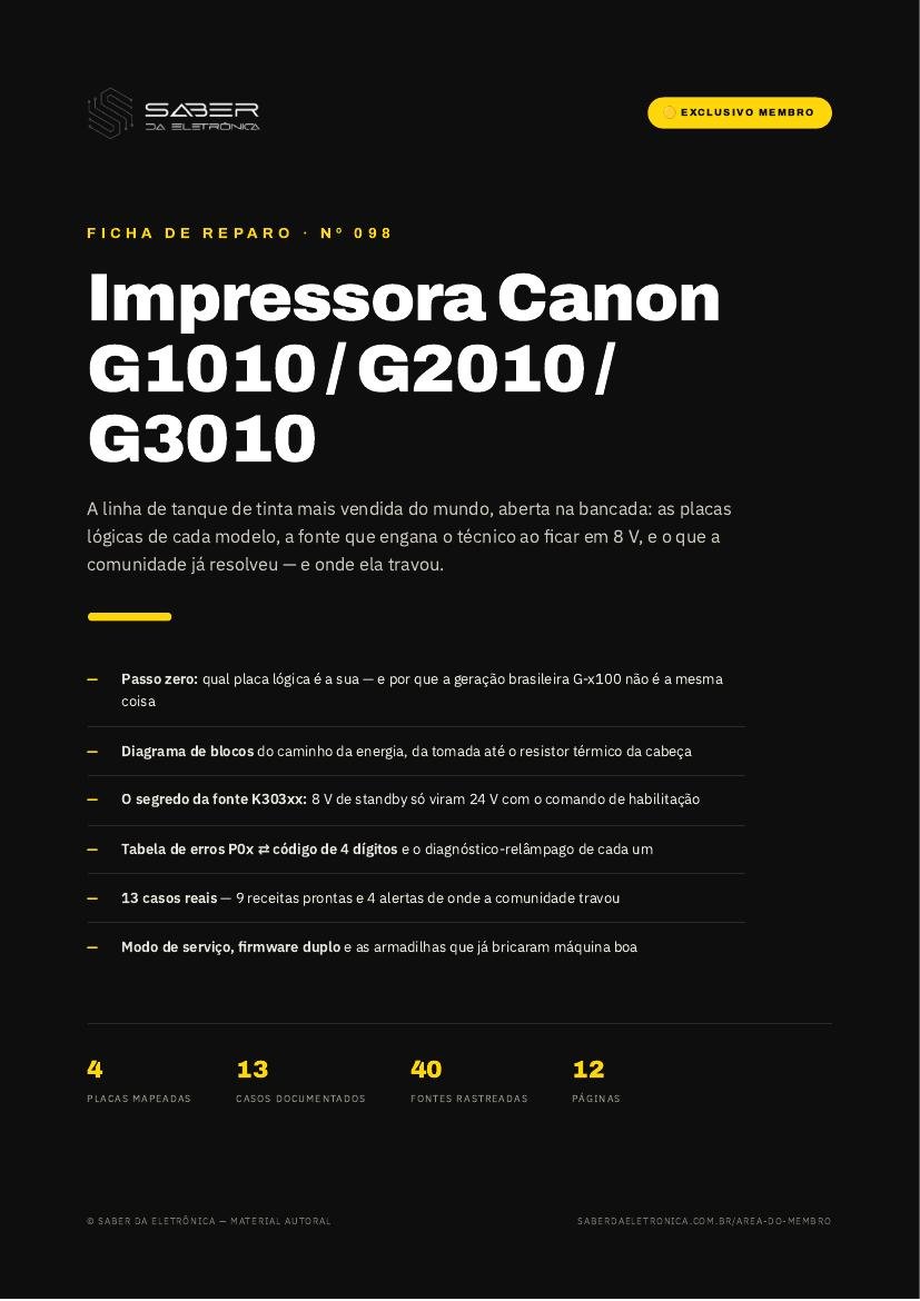 Capa da Ficha de Reparo Nº 098 — Impressora Canon G1010 / G2010 / G3010