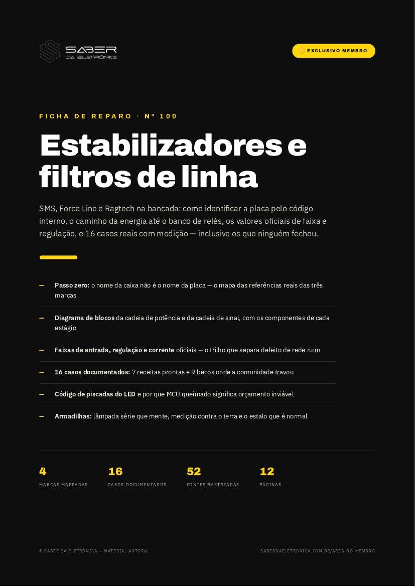 Capa da Ficha de Reparo Nº 100 — Estabilizadores e filtros de linha (SMS, Force Line, Ragtech)