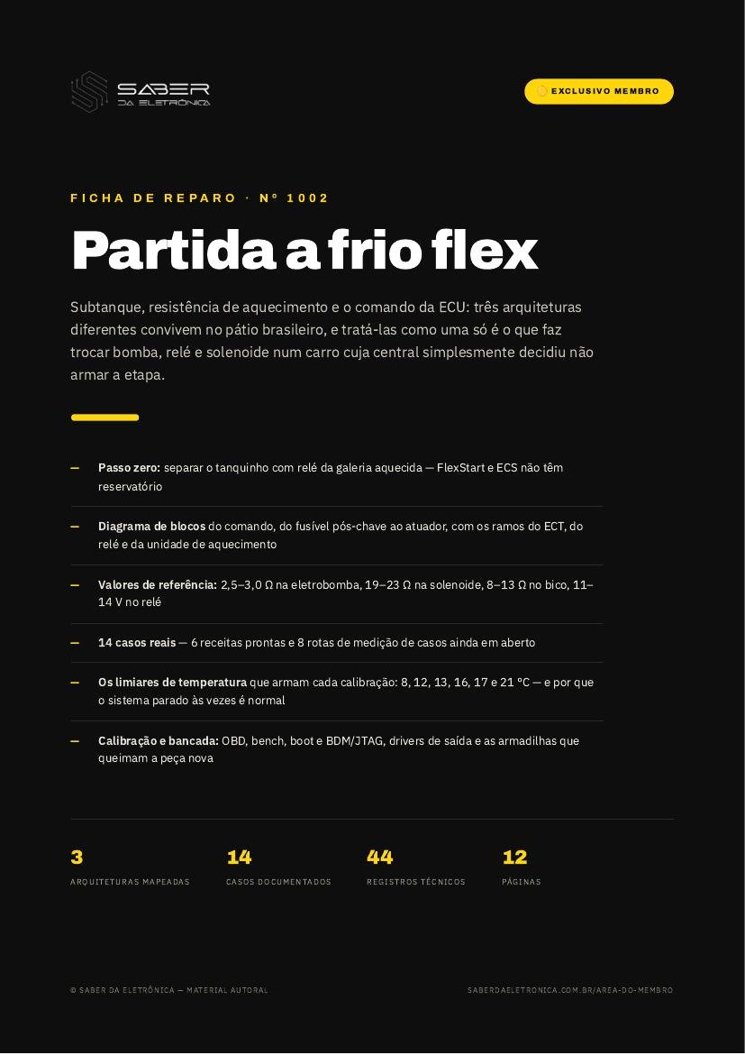 Partida a frio flex — subtanque, resistência de aquecimento e o comando da ECU — Ficha de Reparo da placa