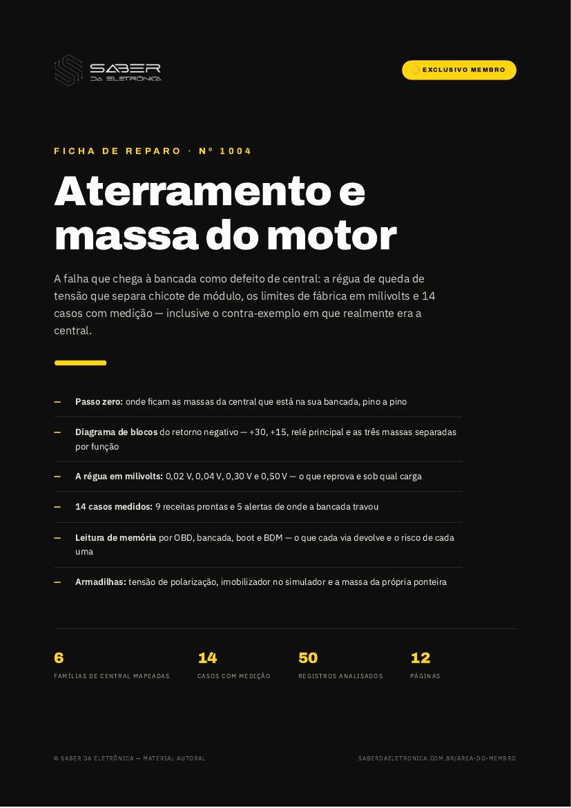 Aterramento e massa do motor — a falha que chega à bancada como defeito de central — Ficha de Reparo da placa