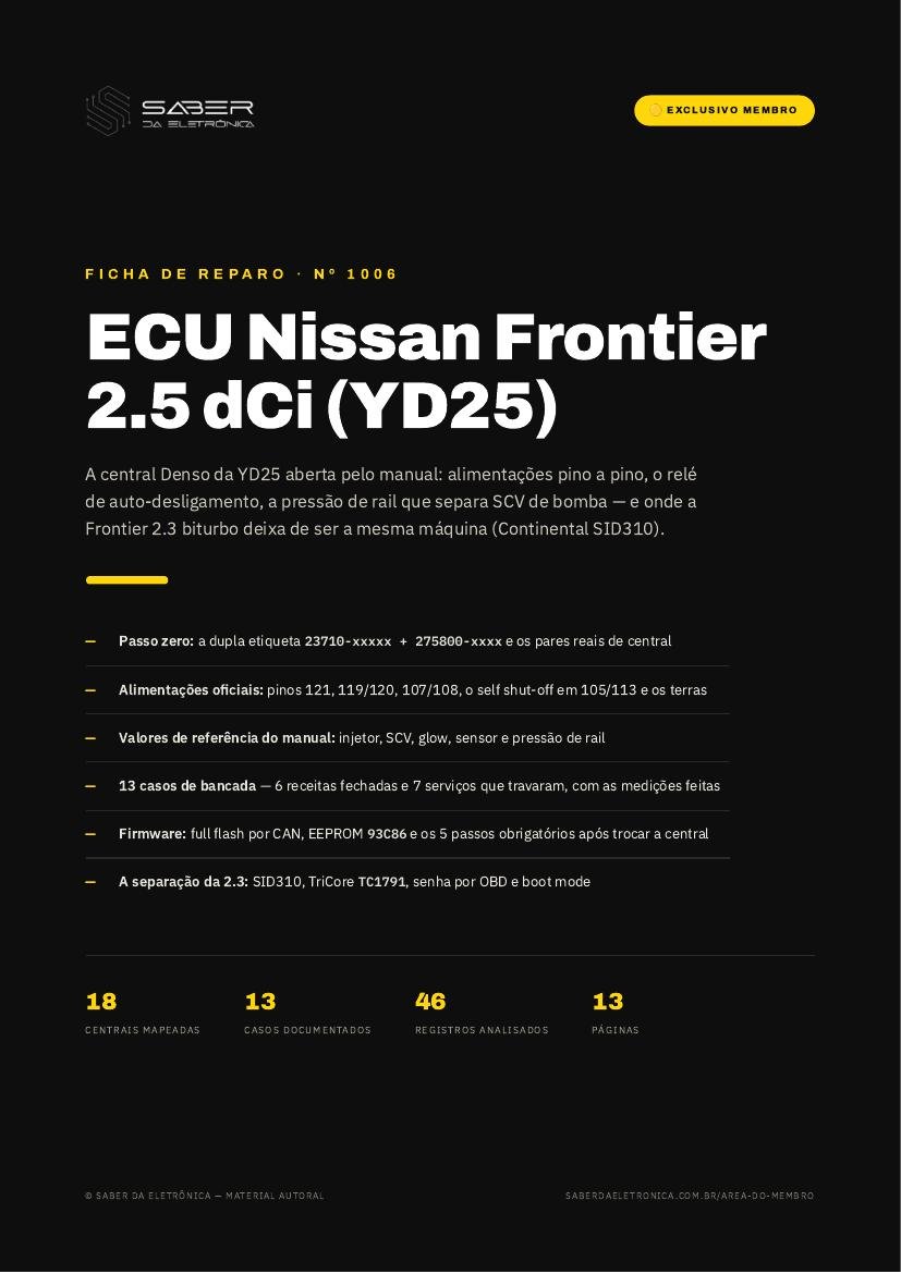 ECU Nissan Frontier 2.5 dCi (YD25) — central e a separação da 2.3 dCi — Ficha de Reparo da placa