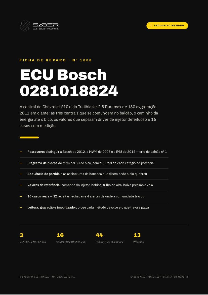 ECU Bosch 0281018824 — Chevrolet S10 e Trailblazer 2.8 Duramax (geração 2012 em diante) — Ficha de Reparo da placa