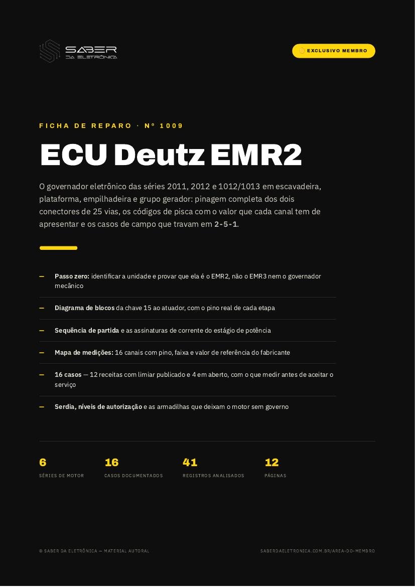 ECU Deutz EMR2 — séries 2011, 2012 e 1012/1013 em máquina e grupo gerador — Ficha de Reparo da placa