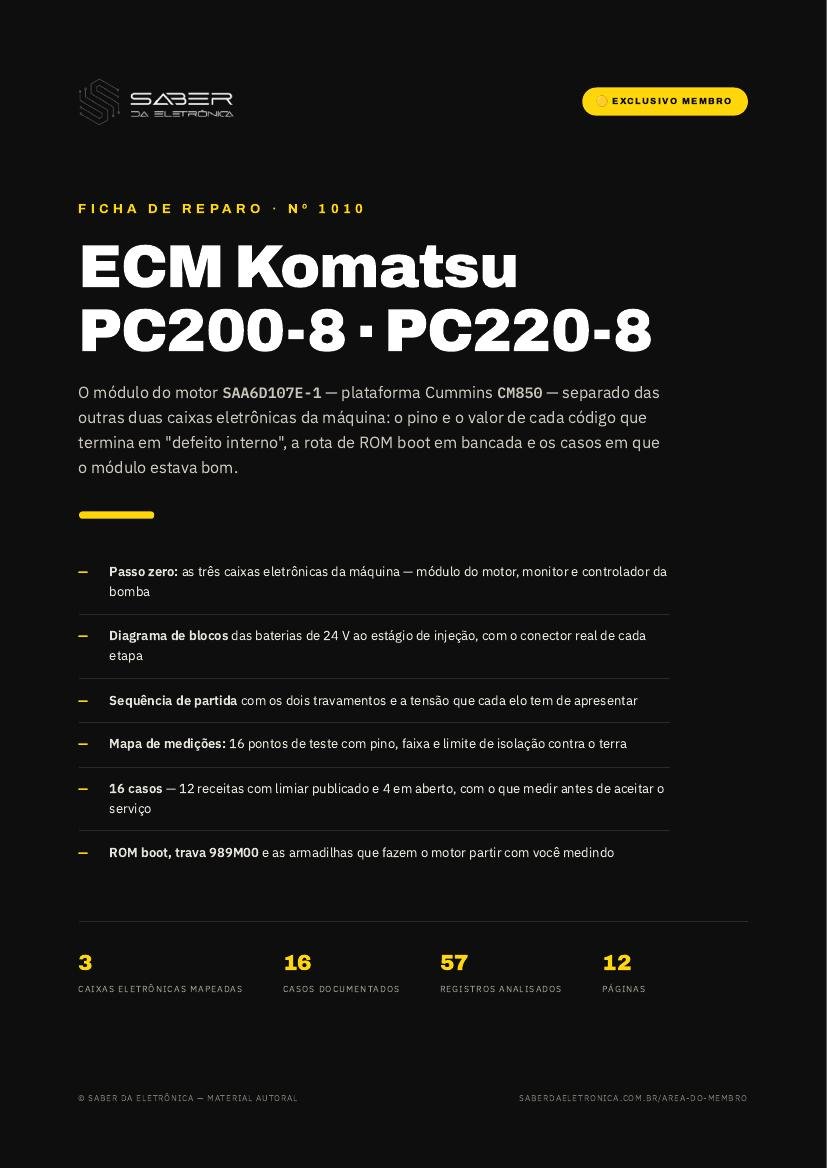 ECM de escavadeira Komatsu PC200-8 e PC220-8 — motor SAA6D107 (base Cummins QSB6.7) — Ficha de Reparo da placa