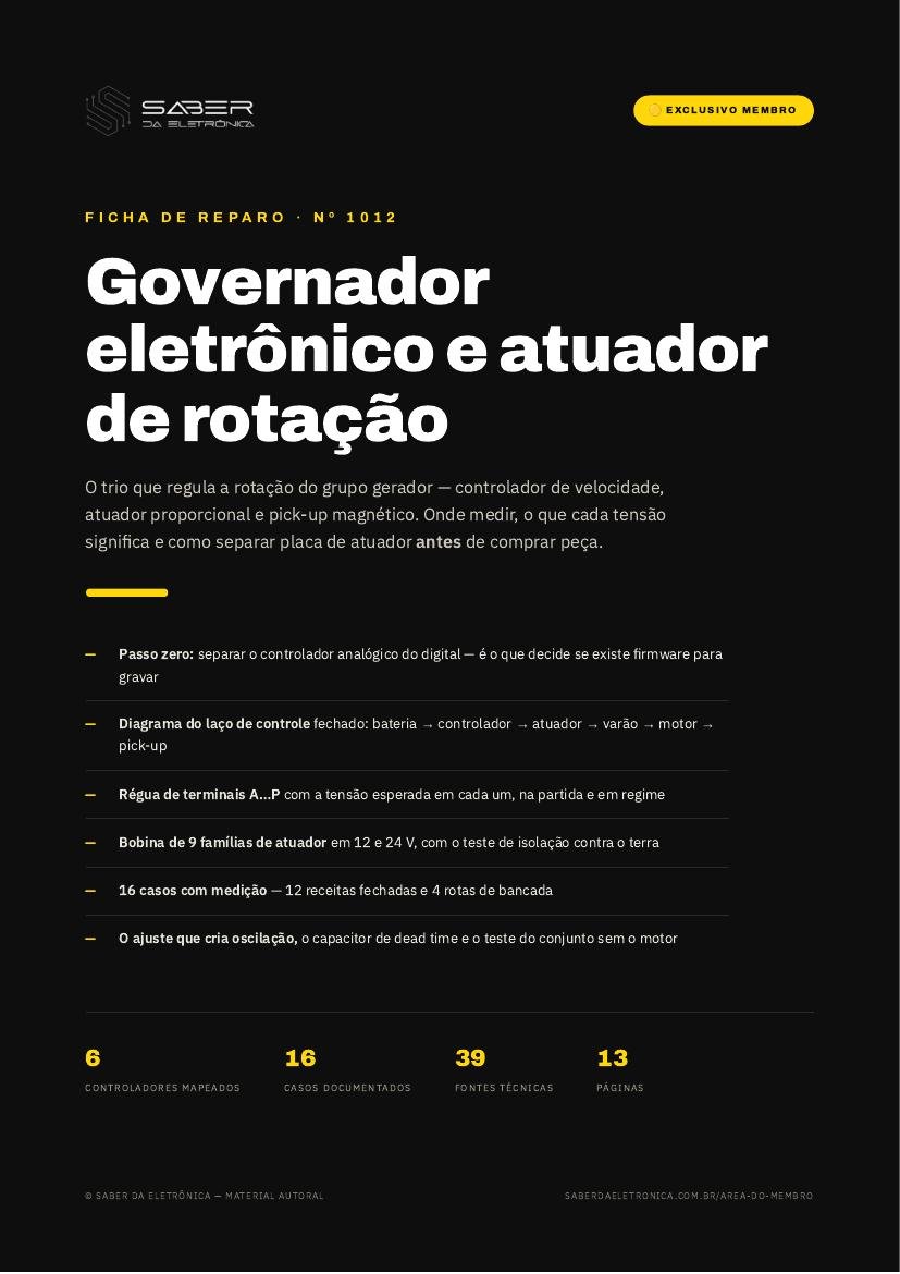 Módulo governador eletrônico e atuador de rotação — grupos geradores e motores industriais — Ficha de Reparo da placa