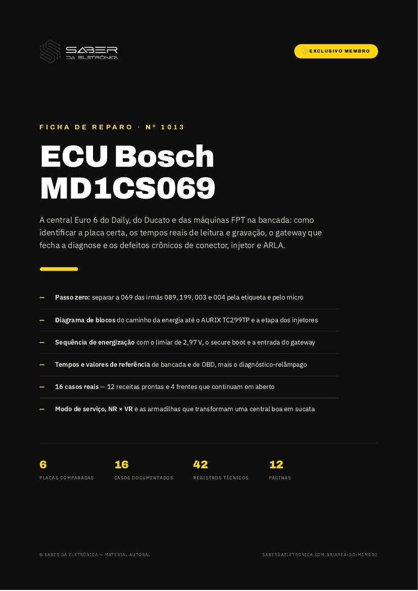 ECU Bosch MD1CS069 — a central Euro 6 na bancada (leitura, gravação e defeitos crônicos) — Ficha de Reparo da placa