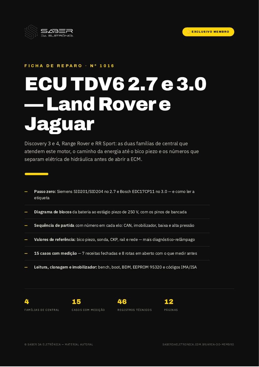 ECU Land Rover e Jaguar TDV6 2.7 e 3.0 — Discovery, Range Rover Sport e Defender — Ficha de Reparo da placa